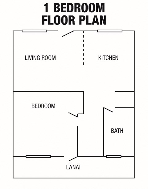 Floor plan for 1 bed, 1 bath, 420 sqft